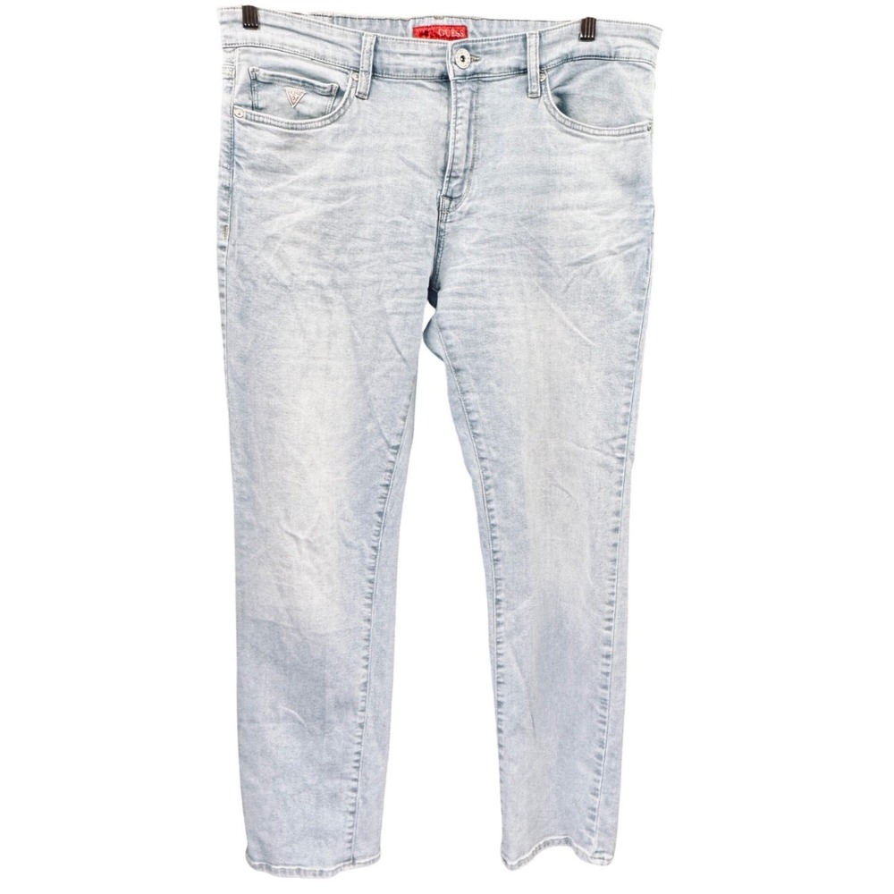 Guess Lincoln Slim Straight Jeans Mens 35 x 32 Light Blue Stretch Denim